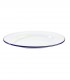 Assiette métal émaillé plate, blanc bordure bleue, Ø 20 cm